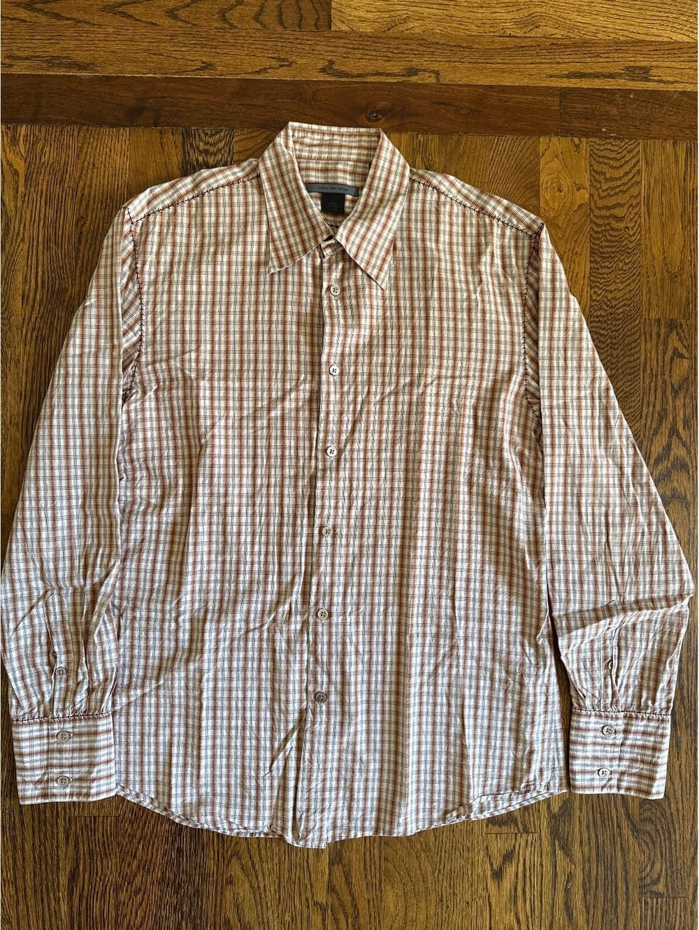 John Varvatos Collection Plaid Button Up Shirt Mens Size Medium Brown Tan